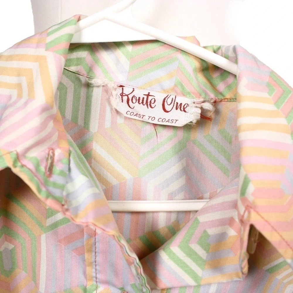 Vintage Shirtwaist Dress Pastel 70s Mod w Pockets Route One Tag Size L - Hey Viv - Picture 6 of 7